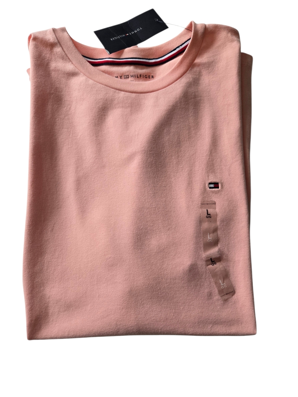 Tommy Hilfiger Pink Coral T Shirt Mens Large Logo Crewneck NWT